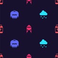 Set Cloud with rain, Sweater, Winter hat and Jar of honey on seamless pattern. Vector Royalty Free Stock Photo