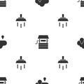 Set Cloud with rain, Well bucket and Shower on seamless pattern. Vector