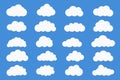 Set of cloud shapes in blue sky. Cloud icon shape. Collection of different clouds, label, symbol. Graphic vector flat design. Royalty Free Stock Photo