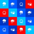Set Cloud with snow and rain, Cloudy sun, Wind and Tornado swirl icon. Vector Royalty Free Stock Photo