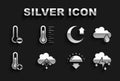 Set Cloud with snow, rain, and lightning, Sunset, Meteorology thermometer, Moon, and icon. Vector Royalty Free Stock Photo