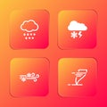 Set Cloud with snow and rain, lightning, Wind and Tornado icon. Vector