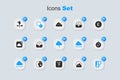 Set Cloud, Sunrise, with snow, Thermometer, Compass, Rooster weather vane and and lightning icon. Vector