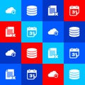 Set Cloud sync refresh, Database, Delete file document and Calendar icon. Vector