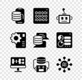 Set Cloud technology data transfer, Binary code, Artificial intelligence robot, Algorithm, Neural network, and Server Royalty Free Stock Photo