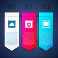 Set Cloud technology data transfer, Browser with shield and Laptop browser window. Business infographic template. Vector