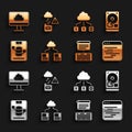 Set Cloud technology data transfer, Hard disk drive HDD, Software, Server, Data, Web Hosting, and icon. Vector Royalty Free Stock Photo