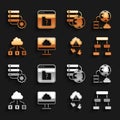 Set Cloud technology data transfer, Network cloud connection, Hierarchy organogram chart, hacking, Server and gear and Royalty Free Stock Photo