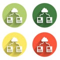 Set Cloud technology data transfer and storage icon isolated with long shadow background. Color circle button. Vector Royalty Free Stock Photo