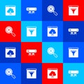 Set Cloud upload, Search engine, Magnifying glass and delete and Browser window icon. Vector Royalty Free Stock Photo