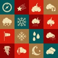 Set Cloud, Windy weather, Storm, with moon and stars, Snowflake, rain, rose and icon. Vector Royalty Free Stock Photo