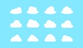 set of clouds on blue background. flat cloud vector. flat weather icons. weather or cloud design. minimalist cloud. Set of clouds. Royalty Free Stock Photo