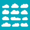 Set of clouds in blue sky. Cloud icon shape. Collection of different clouds, label, symbol. Graphic vector design element for logo Royalty Free Stock Photo