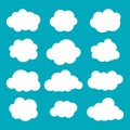 Set of clouds in blue sky. Cloud icon shape. Collection of different clouds, label, symbol. Graphic vector design element for logo Royalty Free Stock Photo