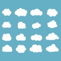 Set of clouds in blue sky. Cloud icon shape. Collection of different clouds, label, symbol. Graphic vector design element for logo Royalty Free Stock Photo