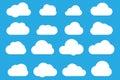 Set of clouds in blue sky. Cloud icon shape. Collection of different clouds, label, symbol. Graphic vector design element for logo Royalty Free Stock Photo