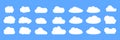 Set of clouds in blue sky. Cloud icon shape. Collection of different clouds, label, symbol. Graphic vector design element for logo Royalty Free Stock Photo