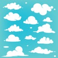 Set of clouds on blue sky. Collection of cloud icon. Vector. Elements in graphic style label, card, sticker, menu