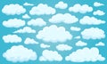 Set of clouds of different shapes in the sky for your web site design, UI, app. Meteorology and atmosphere in space. Royalty Free Stock Photo