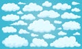 Set of clouds of different shapes in the sky for your web site design, UI, app. Meteorology and atmosphere in space.