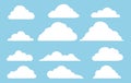 Set of clouds icons in the sky. Collection of various cloud shapes silhouette on blue background. Vector illustration Royalty Free Stock Photo
