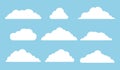 Set of clouds icons in the sky. Collection of various cloud shapes silhouette on blue background. Vector illustration Royalty Free Stock Photo