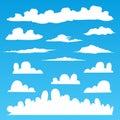 Set of Clouds isolated on blue background. Cartoon cloud vector set. Vector Illustration. Elements for design. Blue sky with white Royalty Free Stock Photo