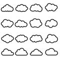 Set of clouds in a linear style. Cloud in line or outline collection. Vector illustration.