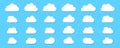 Set of clouds with shadow. Clouds with flat bottom collections in flat style isolated on blue background