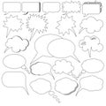 Set of clouds for text and emotions, black and white vector