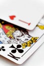 Set of Clubs suit playing cards on wooden desk Royalty Free Stock Photo