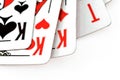 Set of Clubs suit playing cards on wooden desk Royalty Free Stock Photo