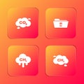 Set CO2 emissions in cloud, Delete folder, Methane reduction and icon. Vector Royalty Free Stock Photo