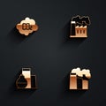 Set CO2 emissions in cloud, Oil and gas industrial factory, tank storage and icon with long shadow. Vector Royalty Free Stock Photo