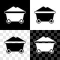 Set Coal mine trolley icon isolated on black and white, transparent background. Factory coal mine trolley. Vector