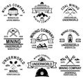 Set of coal mining company emblem templates. Design element for logo, label, emblem, sign, badge.