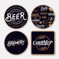 Set of coasters for beer with hand written lettering words.