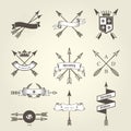 Set of coat of arms with bow arrows - emblems and blazons