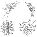 Set of cobwebs. Collection of black web silhouettes. Vector illustration of elements for halloween. Tattoo.