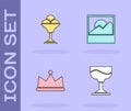 Set Cocktail, Ice cream in bowl, Crown and Photo icon. Vector Royalty Free Stock Photo