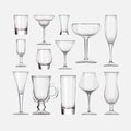 Set of cocktail stemware and glasses for alcohol