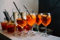 Set of cocktails and champagne in a glass on the bar table top made for party guests Royalty Free Stock Photo