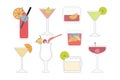 Set of Cocktails and Drinks on a White Background.