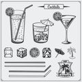 Set of cocktails icons, labels and design elements.