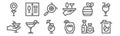 Set of 12 cocktails icons. outline thin line icons such as juice, cocktail, cocktail, cocktail, sieve, menu Royalty Free Stock Photo