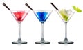 Set of cocktails in martini glass with black straw Royalty Free Stock Photo