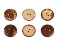 Set of coconut wood natural buttons isolated on white background Royalty Free Stock Photo