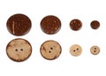Set of coconut wood natural buttons isolated on white background Royalty Free Stock Photo
