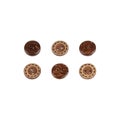 Set of coconut wood natural buttons isolated on white background