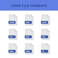 Set of code File Formats and Labels in flat icons style. Vector illustration